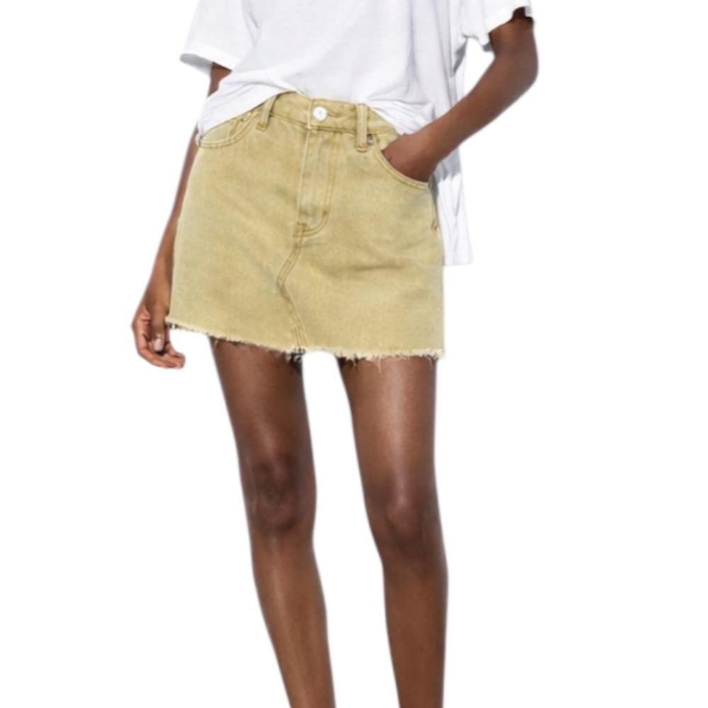 Zara High Rise Frayed Distressed Denim Mini Skirt Small